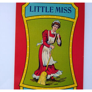 Little Miss Broom Label Maid Sweeping Original Vintage UNUSED Lithograph Artwork